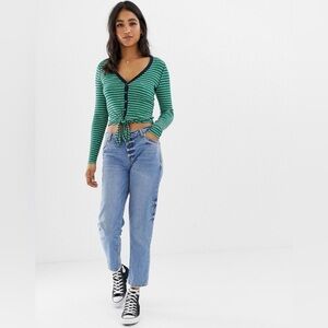 Abercrombie & Fitch Retro Hipster Front Tie V-Neck Striped Blouse Size Small